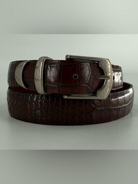 Vintage Croc Embossed Leather Belt Made in USA 38